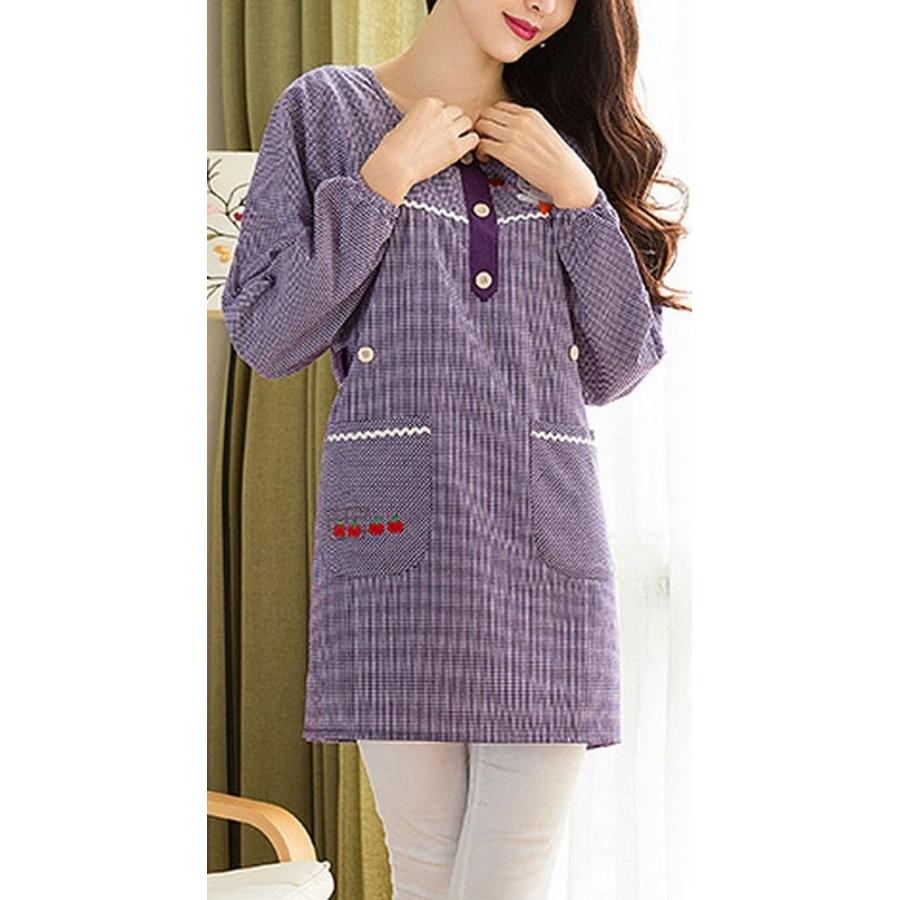 割烹着 保育士 かわいい キャラクター かっぽうぎ 長袖 ギンガム チェック柄 うさぎ 紫 パープルブラウン 赤 レッド 黒 ブラック |  | 01