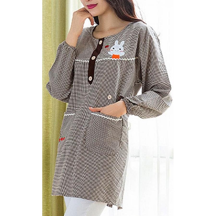 割烹着 保育士 かわいい キャラクター かっぽうぎ 長袖 ギンガム チェック柄 うさぎ 紫 パープルブラウン 赤 レッド 黒 ブラック |  | 10