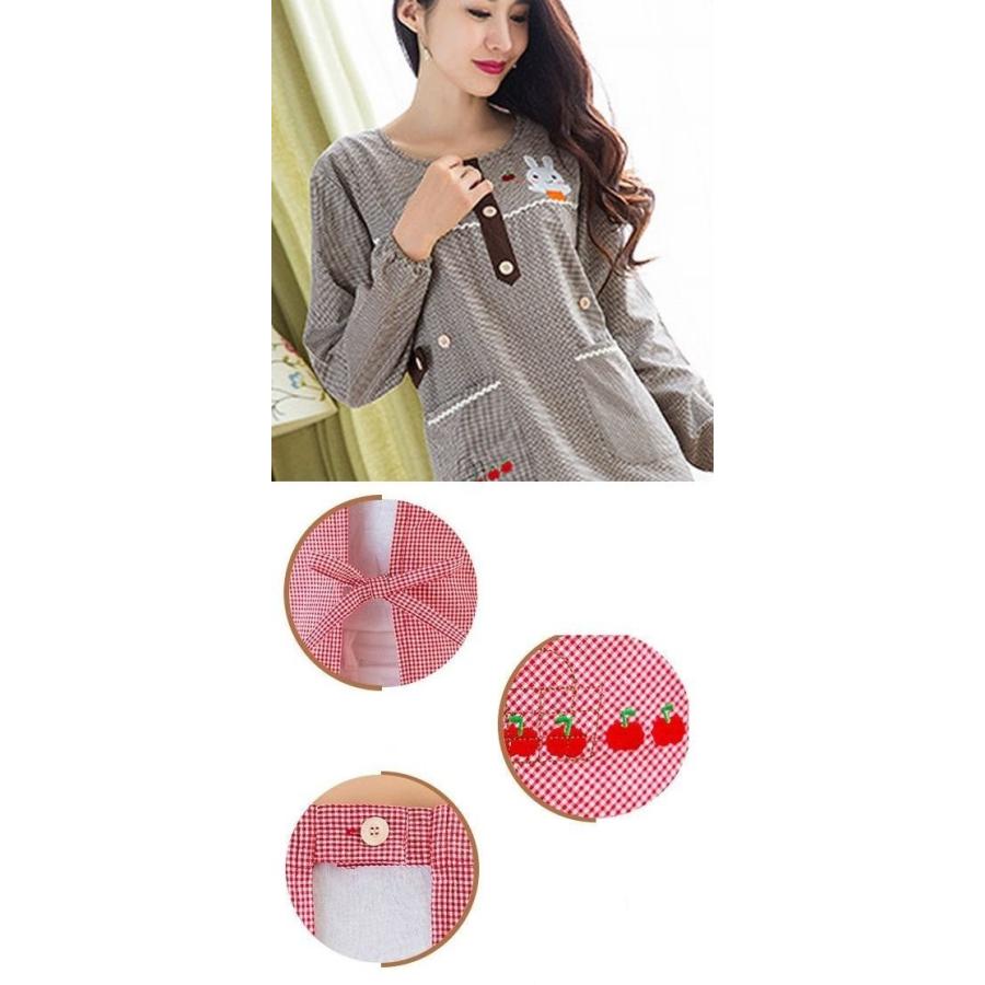 割烹着 保育士 かわいい キャラクター かっぽうぎ 長袖 ギンガム チェック柄 うさぎ 紫 パープルブラウン 赤 レッド 黒 ブラック |  | 04