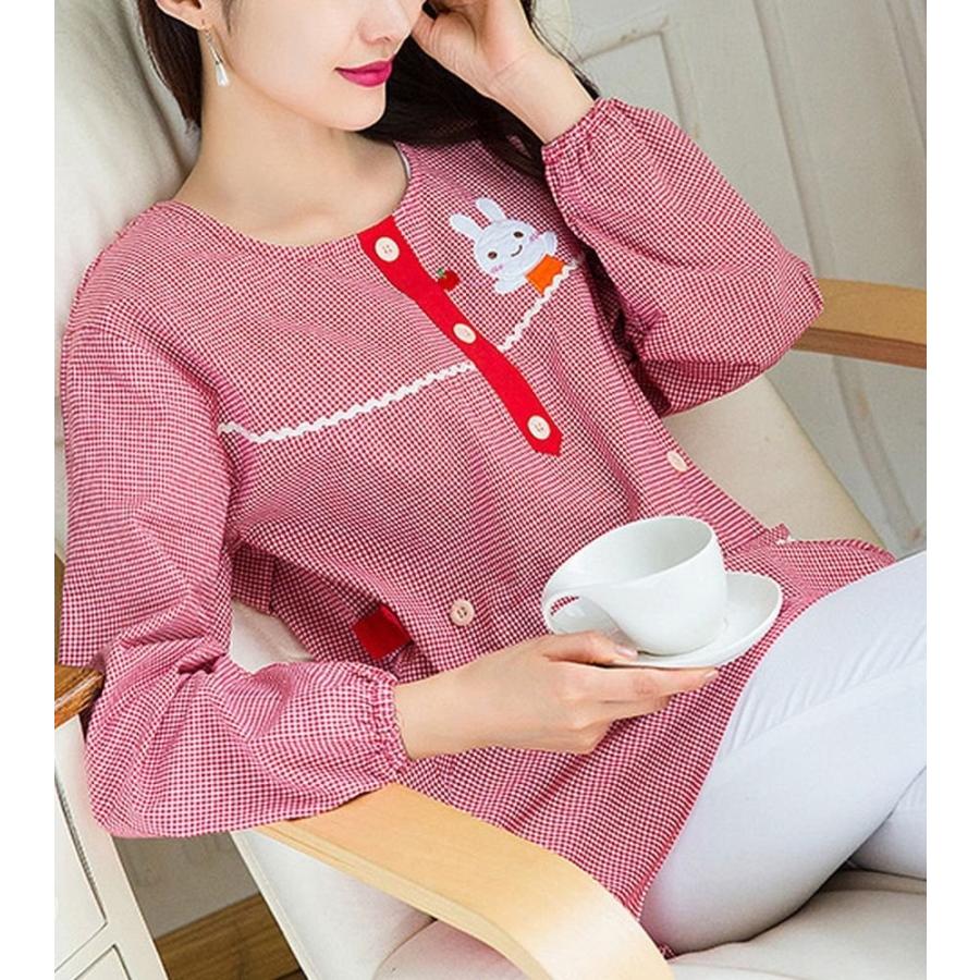 割烹着 保育士 かわいい キャラクター かっぽうぎ 長袖 ギンガム チェック柄 うさぎ 紫 パープルブラウン 赤 レッド 黒 ブラック |  | 07