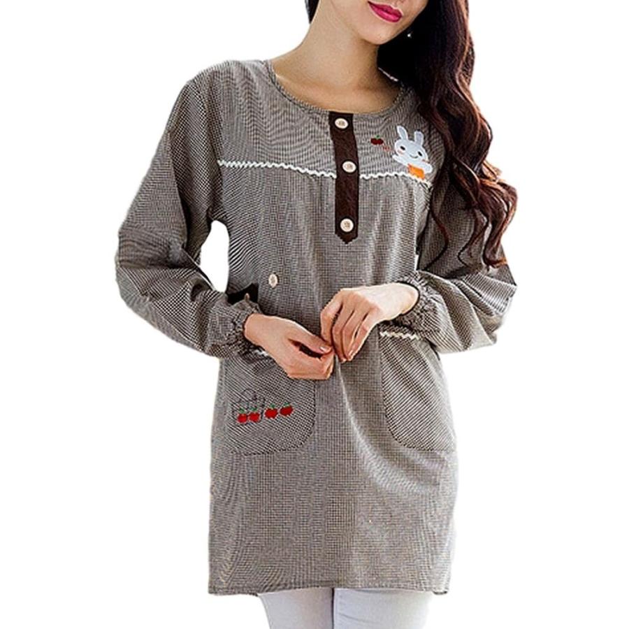 割烹着 保育士 かわいい キャラクター かっぽうぎ 長袖 ギンガム チェック柄 うさぎ 紫 パープルブラウン 赤 レッド 黒 ブラック |  | 09