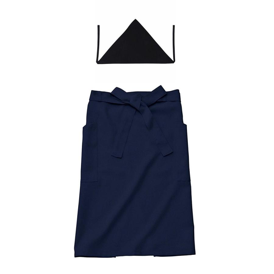 男女兼用 ソムリエ エプロン+黒三角巾 セット 飲食店 キッチン シェフ カフェ 居酒屋 スーパー開店作業 Mサイズ (60cm、ネイビー) | 