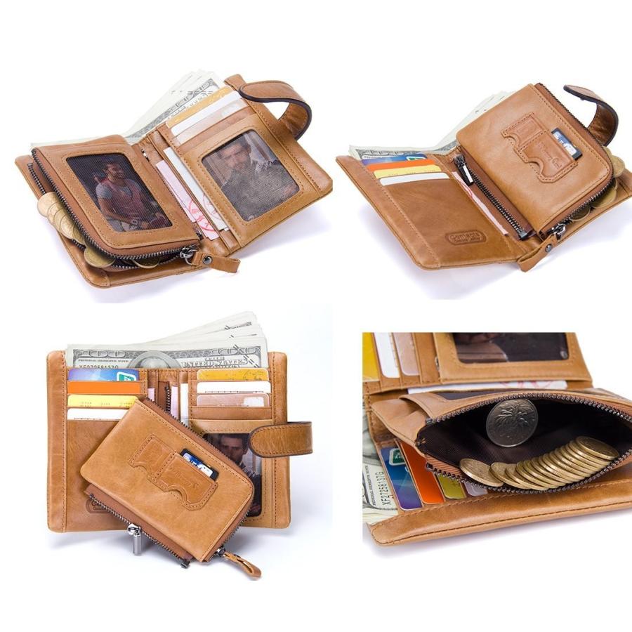 メンズ 本革 二つ折り財布 牛革 ラウンドファスナー 小銭入れ 免許証入れ カード８枚収納 コンパクト 柔らかい |  | 09