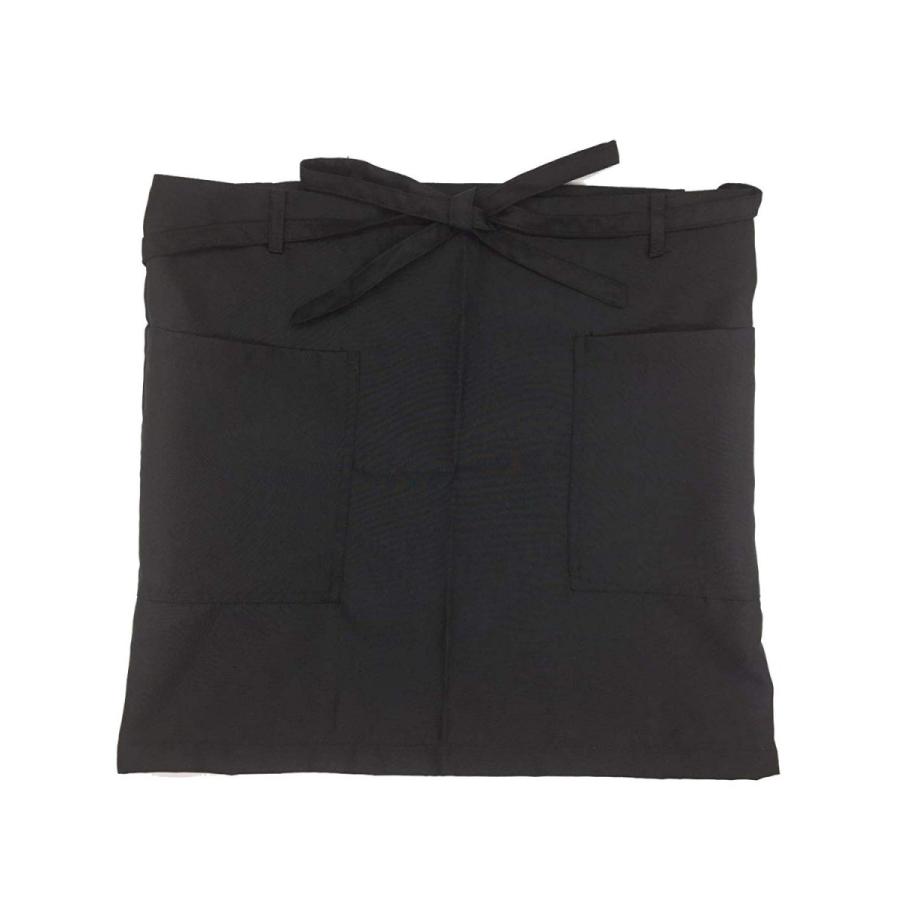 お尻が隠れるショートエプロン XLサイズ 男女兼用 エプロン 業務用 黒 飲食店 キッチン シェフ ソムリエ カフェ 居酒屋 (着丈43.5cm、横幅130cm、ブラック) |  | 02