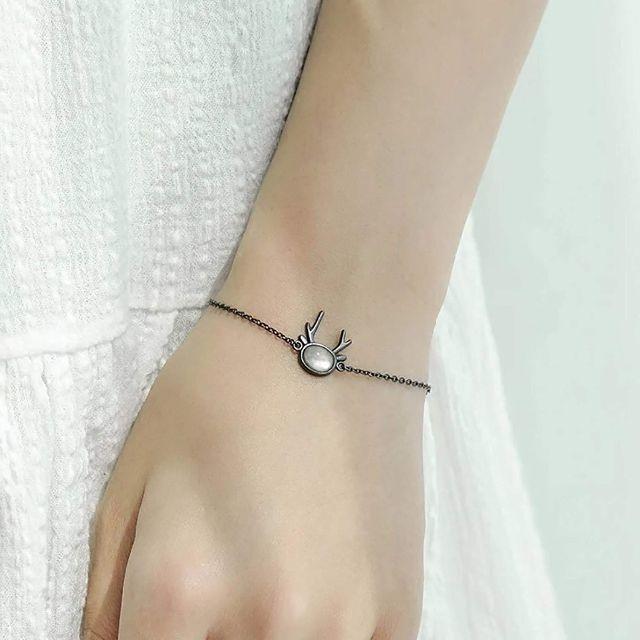 ブレスレット レディース シルバー 925 鹿角 バングル 彼女 記念日 ギフトセット付き ファッション小物 ブラック | 