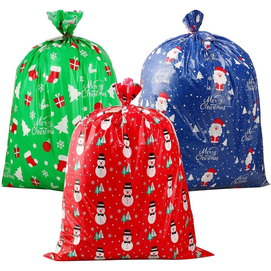 クリスマス ギフトバッグ 920×1120mm クラフトカード付 プレゼント入り袋 家族 贈り物 人形入れ物 サンタク袋 Christmas 3枚入り | 