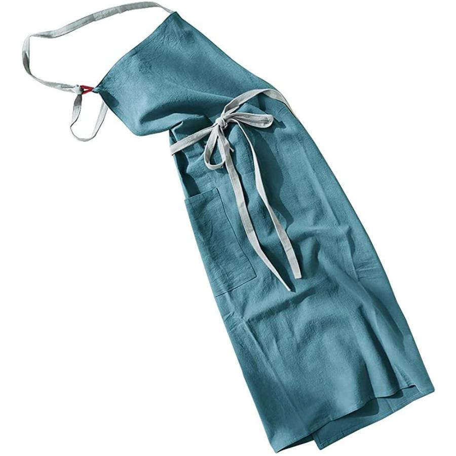 【小さめ】エプロン 首掛け リネン カフェ風 シンプル おしゃれ ナチュラル 北欧 無地 ポケット付き |  | 02