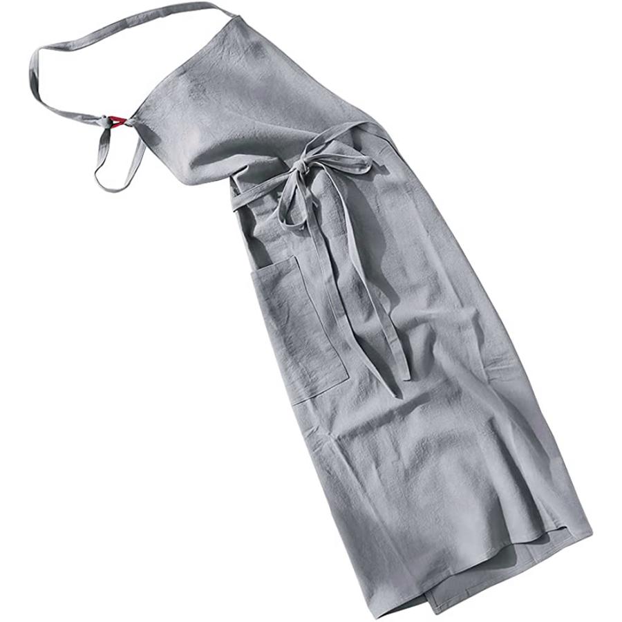 【小さめ】エプロン 首掛け リネン カフェ風 シンプル おしゃれ ナチュラル 北欧 無地 ポケット付き |  | 04