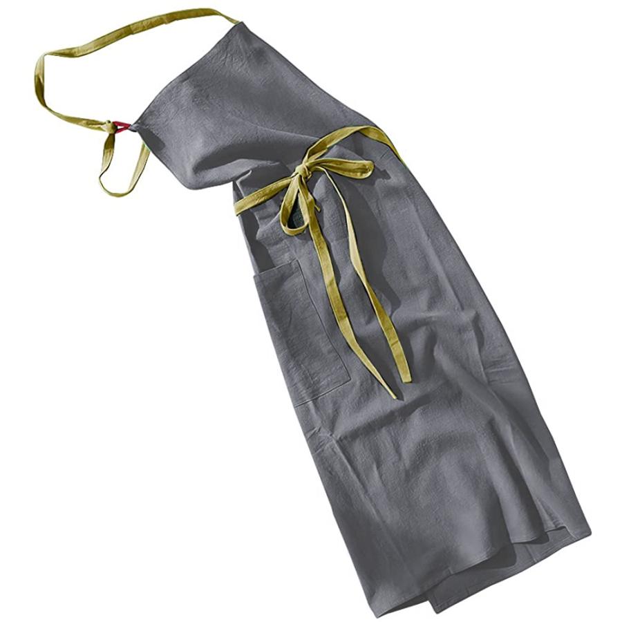 【小さめ】エプロン 首掛け リネン カフェ風 シンプル おしゃれ ナチュラル 北欧 無地 ポケット付き |  | 03