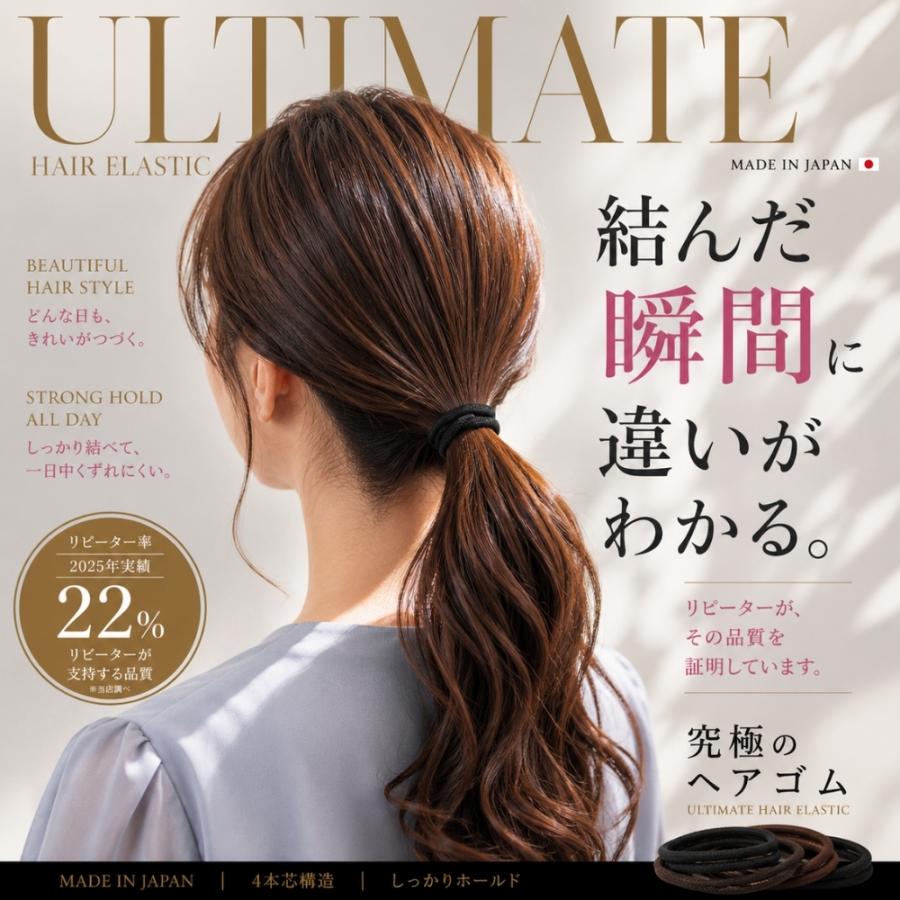 ヘアゴム 日本製 4本芯 切れにくい 伸びにくい 丈夫 毛量が多い 髪が
