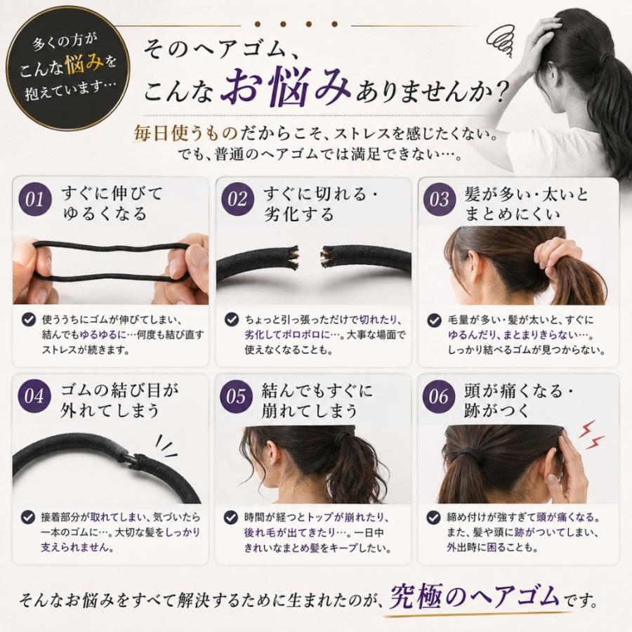 ヘアゴム 日本製 4本芯 切れにくい 伸びにくい 丈夫 毛量が多い 髪が