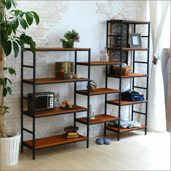 天然木 アイアン 4段ラック 幅86 奥行38 高さ114.5 棚 ラック シェルフ