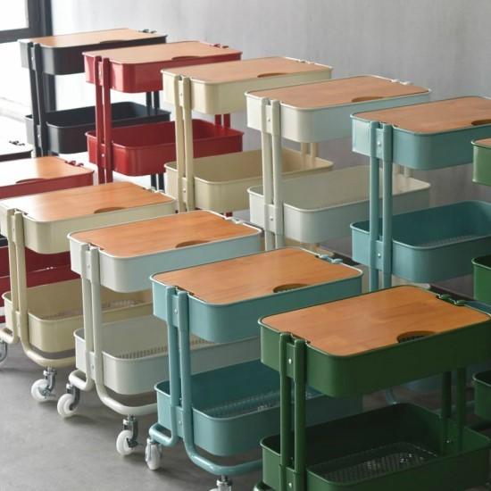 スチールワゴン キャスター付き 2段バスケット 天板 ワゴン