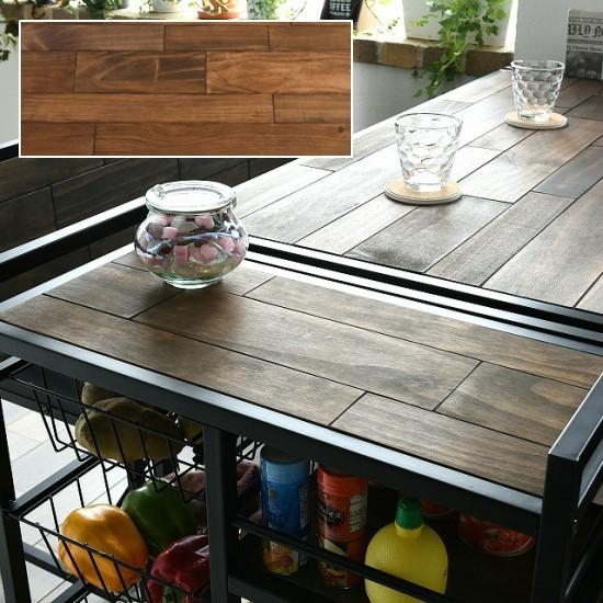 天然木 アイアン キッチンワゴン キャスター付き ワゴン 棚