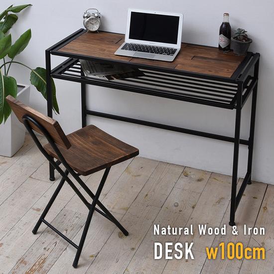 天然木 アイアン デスク 幅100cm デスク 机 幅100 奥行43 9 高さ75 パソコンデスク 棚付き 木製 ウッド アイアン ヴィンテージ ブルックリン お洒落 おしゃれ Bbh25698 家具と雑貨 Cicak Tokek 通販 Yahoo ショッピング
