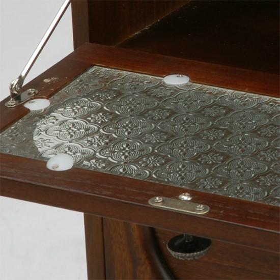 花柄飾りガラス レトロ 木製 チェスト 幅42cm 3段 完成品 無垢