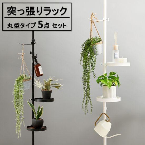 突っ張り ポールラック 丸型 5点セット プランターラック 見せる収納