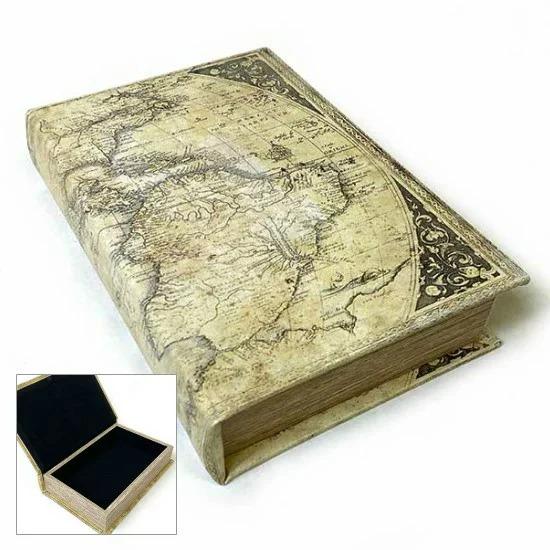 アンティーク ブックボックス 中世地図柄 E 小物入れ 収納箱 本型 古書