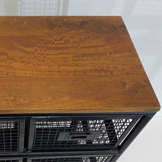 木 スチール メッシュ 引出し チェスト 縦型 2杯 おしゃれ 2段 引出し