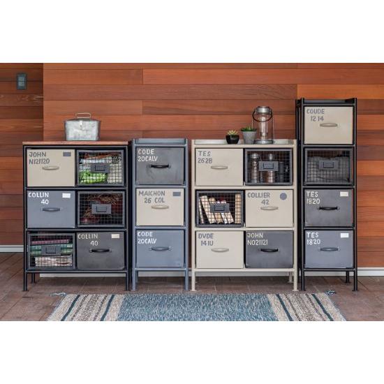 木 スチール メッシュ 引出し チェスト 縦型 2杯 おしゃれ 2段 引出し