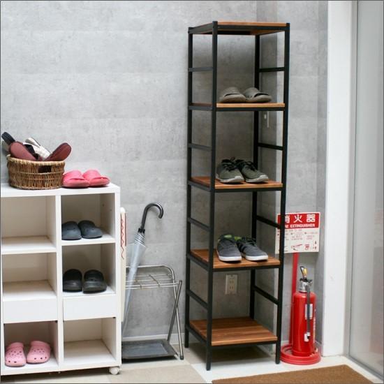 天然木 アイアン 5段ラック 幅40 奥行40 棚 ラック シェルフ 木製