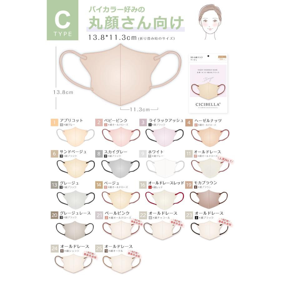 ３Dマスク シシベラ マスク 不織布 立体マスク バイカラーマスク 不織布マスク 20枚 不織布 血色マスク カラーマスク 冷感マスク 小顔マスク cicibellaマスク | CICIBELLA | 21
