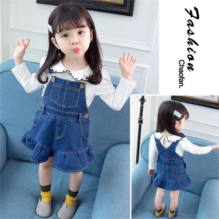 子供服 セットアップ サロペットスカート ベビー服 デニムサロペット 女の子 半袖Tシャツ 長袖 2点セット デニムワンピース キッズセットアップ｜cieletmer｜03