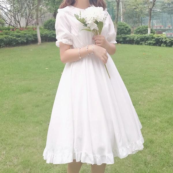 丸襟 ワンピース ロリータ風ワンピ 夏 半袖 白ワンピース レディース 可愛い 姫様 森ガール ゴスロリ 日系女子中高生 学生 上品 ふんわり ふわふわ 22woq38 065 Ciel Et Mer 通販 Yahoo ショッピング