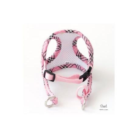 犬の胴輪 ソフトフェザーハーネス ポケットタータン ピンク リード付き