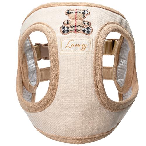LAMZY（ラムジー） 犬の胴輪 チエックKUMAハーネス ベージュ リード付