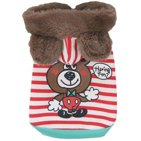 犬の服 秋 冬 新作 くま耳ボーダーパーカー レッド BEACHE HOLIC