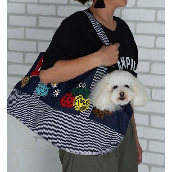 犬のキャリーバッグ ワッペンキャリーバッグ ネイビー BEACHE HOLIC