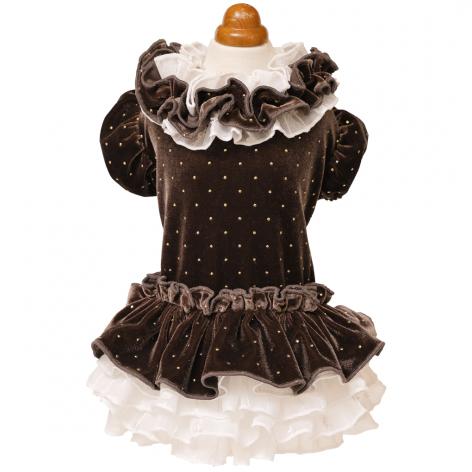 犬の服 秋 冬 Godpiva ドットプリマワンピース ブラウン ゴッドピヴァ godpiva25aw10c 洋服 ドッグウェアの画像