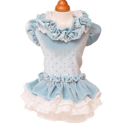 犬の服 秋 冬 Godpiva ドットプリマワンピース ブルー ゴッドピヴァ godpiva25aw10b 洋服 ドッグウェアの画像