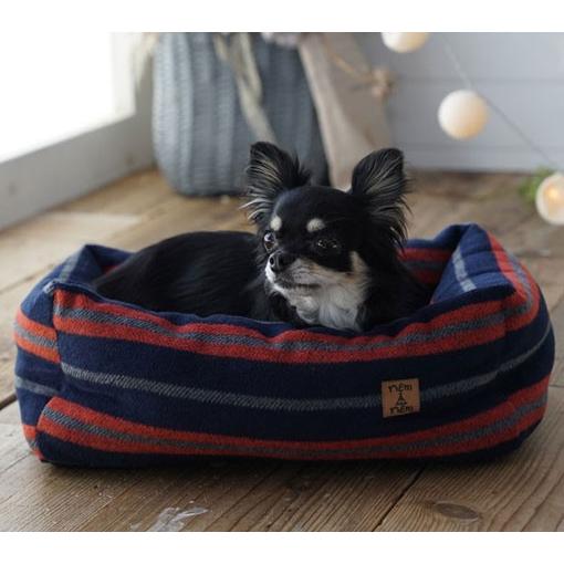 犬のベッド 秋 冬 マルチボーダースクエアベッド ネイビー NemNem ネムネム |  | 02