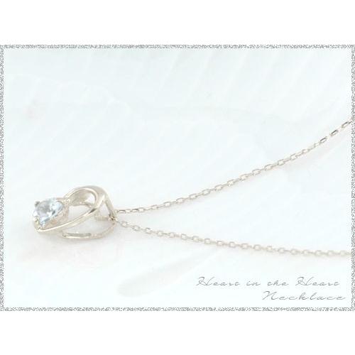 ネックレス レディース 18金 ハート アクアマリン k18 ペンダント 18k