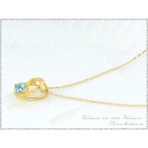 ネックレス 18金 ハート ブルートパーズ k18 18k イエロー