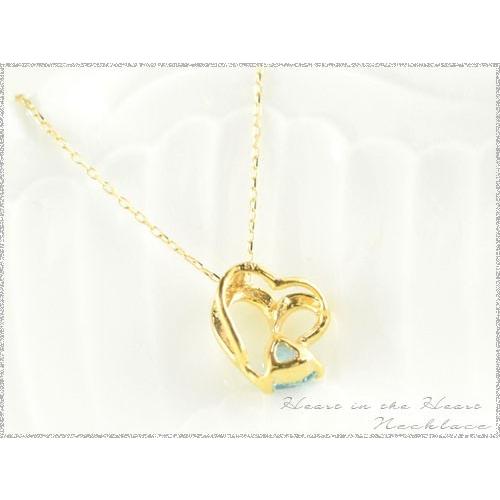 ネックレス 18金 ハート ブルートパーズ k18 18k イエローゴールドk18