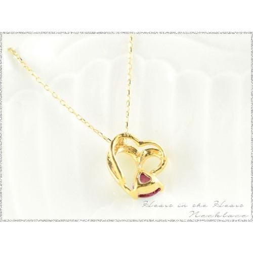 18金 ネックレス ハート ガーネット ゴールド k18 ペンダント 18k