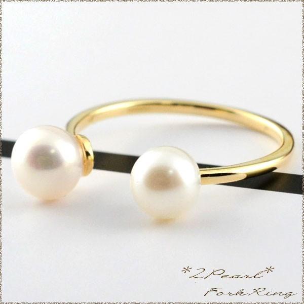 18金 リング パール フォークリング 指輪 k18 ゴールド ピンキー