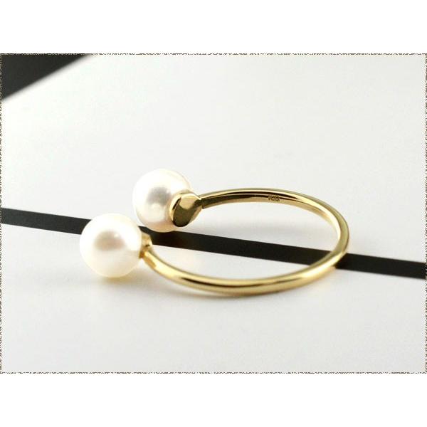 Ｋ18フォークリング k18 リング レディース パール ダイヤモンド フォークリング