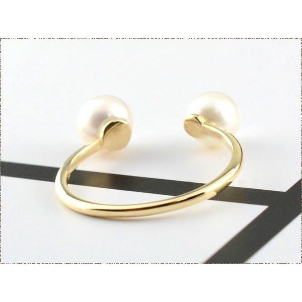 Ｋ18フォークリング k18 リング レディース パール ダイヤモンド フォークリング