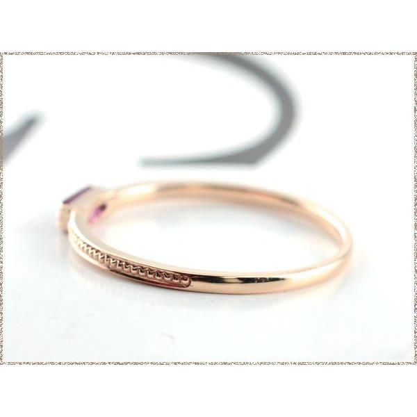 リング レディース 18金 バケットカット ガーネット 指輪 K18 ピンキーリング ピンクゴールド 18k 華奢 シンプル 1月誕生石 ジュエリー ギフト プレゼント 人気の画像