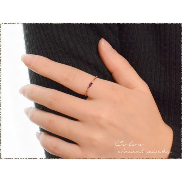 リング レディース 18金 バケットカット ガーネット 指輪 K18 ピンキーリング ピンクゴールド 18k 華奢 シンプル 1月誕生石 ジュエリー ギフト プレゼント 人気の画像