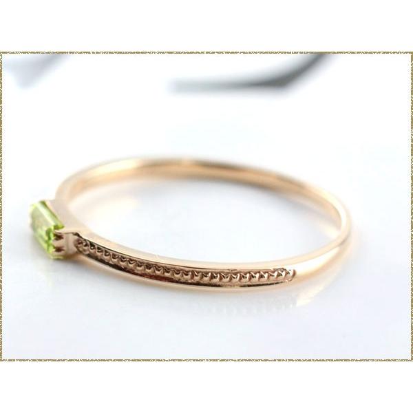 リング レディース 指輪 18金 バケットカット ペリドット ピンキーリング K18 ピンクゴールド 18k 華奢 シンプル 天然石 8月誕生石 ジュエリー ギフトの画像