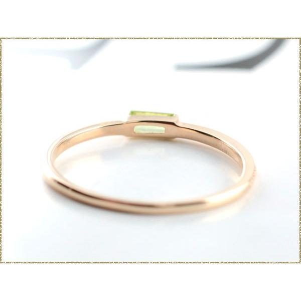 リング レディース 指輪 18金 バケットカット ペリドット ピンキーリング K18 ピンクゴールド 18k 華奢 シンプル 天然石 8月誕生石 ジュエリー ギフトの画像