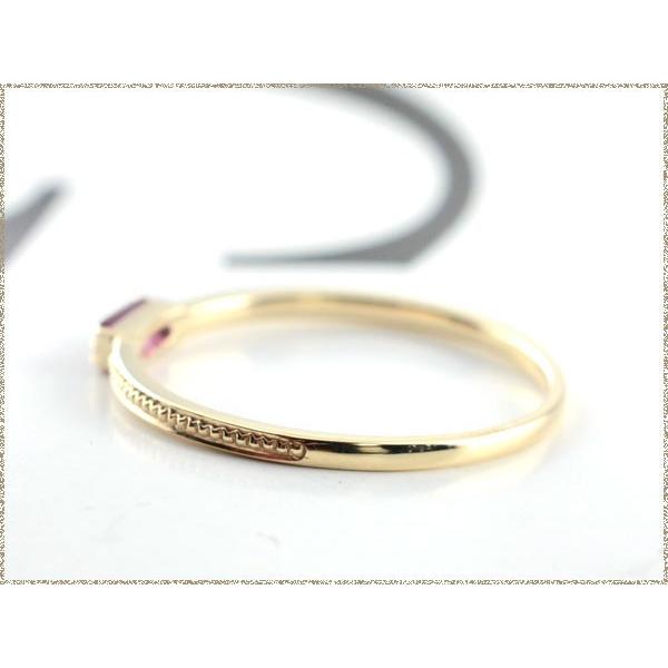 18金 レディース バケットカット ガーネット リング k18 指輪 ピンキーリング イエローゴールド 1月誕生石 華奢 18k クリスマスの画像