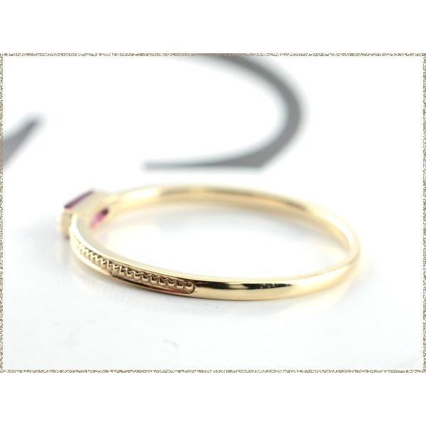 18金 レディース バケットカット ガーネット リング k18 指輪 ピンキーリング イエローゴールド 1月誕生石 華奢 18k クリスマスの画像