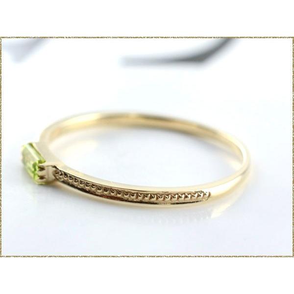 リング レディース ペリドット バケットカット ピンキーリング 18金 イエローゴールドk18 指輪 18k 華奢 シンプル 8月誕生石 天然石 プレゼント クリスマスの画像
