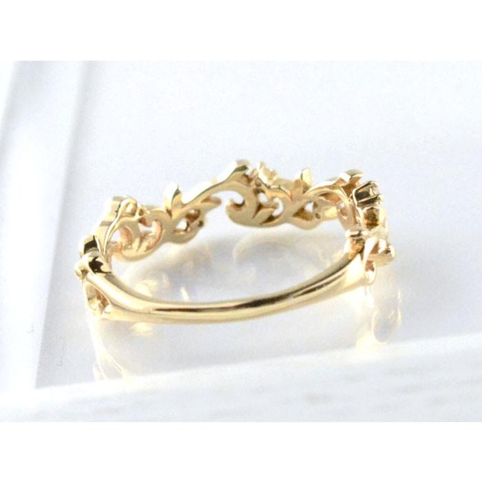 18金 指輪 リング レディース k18 ダイヤモンド イエローゴールドk18 アンティーク リーフ ツタ 18k 重ねづけ 華奢 ホワイトデーの画像